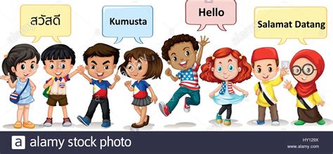 Boys And Girls From Different Countries Illustration Stock Vector Image