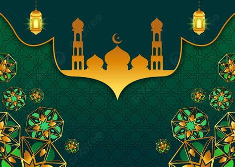 Green Islamic Background With Gold Mosque And Mandala Islamic Mosque