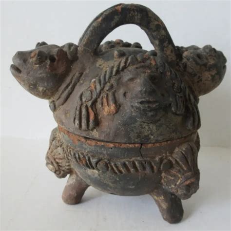 Antique Pre Columbian Vessel Pottery Footed Effigy Pot Sculpture Old