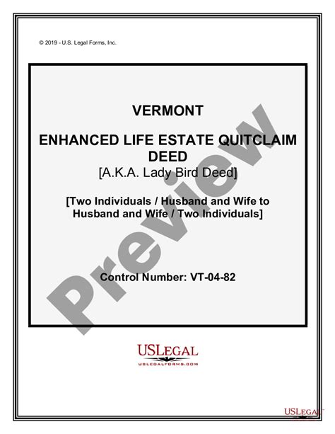 Vermont Enhanced Life Estate Deed A K A Lady Bird Deed From Two