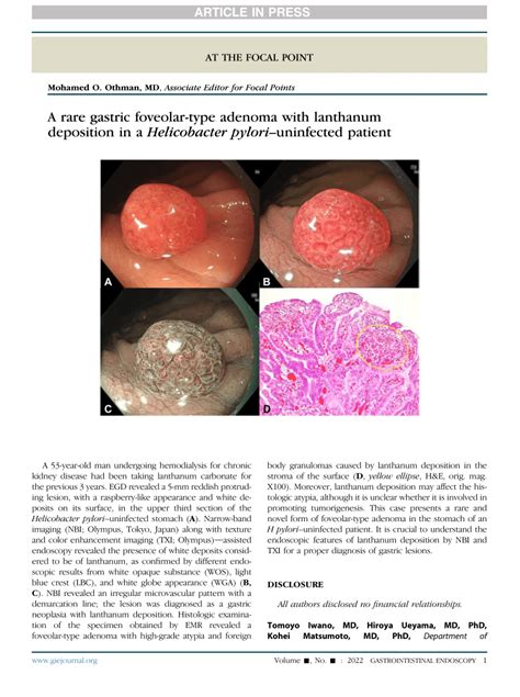 PDF A Rare Gastric Foveolar Type Adenoma With Lanthanum Deposition In
