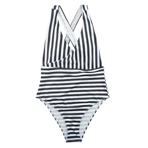 Mandm 2018 New One Piece Swimsuit Striped Bikinis Women Swimwear Hollow