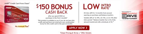 Consider other cash back cards if you want a better welcome bonus. Chase AARP Credit Card $150 Cash Back Offer + 3% Cash Back Rewards on Restaurants and Gas ...