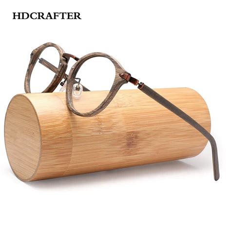 Hdcrafter Prescription Eyeglasses Frames For Men And Women Retro Round Wood Grain Optical
