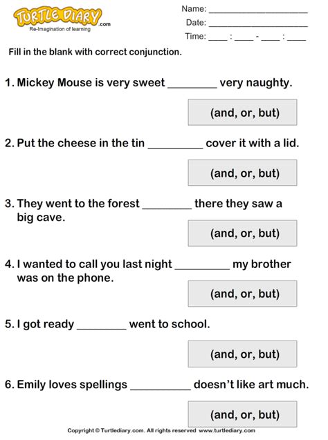 Fill In The Blanks In Sentences Using But Or And Worksheet Turtle Diary