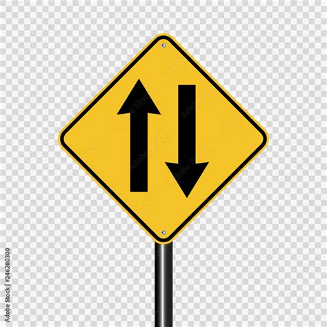 Symbol Two Way Traffic Ahead Sign On Transparent Background Stock