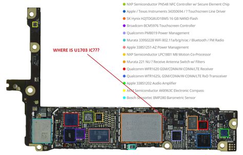 Here is the cellphone diagram of iphone 6 pcb.so i will add some more cellphone diagram in high resolution so that you can add some more iphone 6 if you find some new repairing techniques please must email me and i will post that diagram with your reference in this way we all make it. where is U1703 IC ON IPHONE 6 BOARD? - GSM-Forum