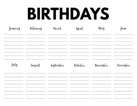 Best Templates Birthday Calendar Printable