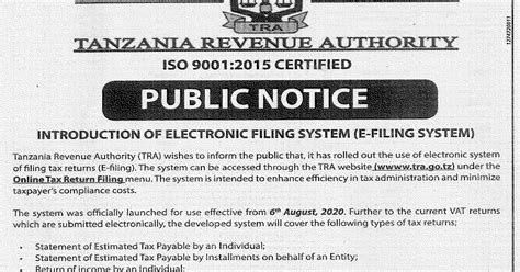 Kitomari Banking And Finance Blog Tanzania Revenue Authority Notice To
