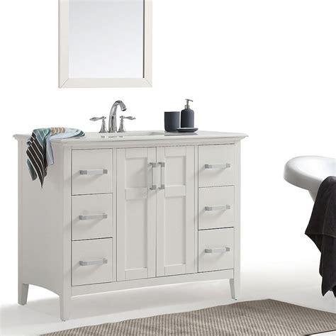 Simpli Home Winston 42 Inch Bath Vanity In White With White Quartz