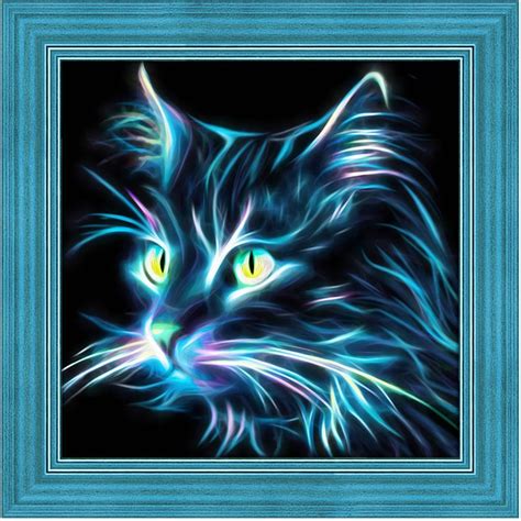 Diamond Painting Neon Cat Diamond Painting Kit Craft And Hobbies From