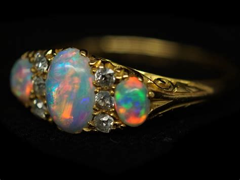 Antique vintage retro diamond opal ruby engagement ring 14k two tone rg sz 5.25. Edwardian 18ct Gold, Three Stone Opal & Diamond Ring - The ...
