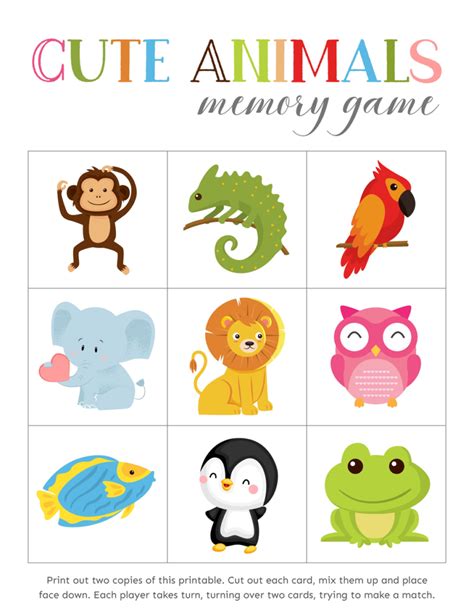 Free Printable Match The Animals Memory Games Memory Games For Kids