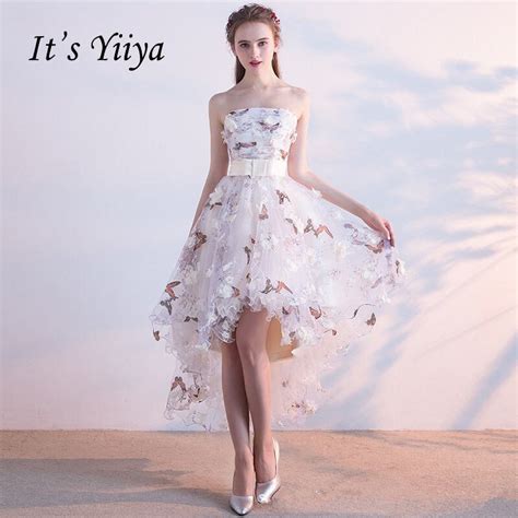 Its Yiiya Strapless Pleat Lace Up High Low Asymmetry Vintage Elegant
