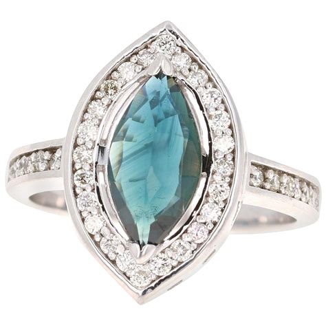 14 Carat Marquise Cut Blue Sapphire Diamond Engagement Ring 18 Karat