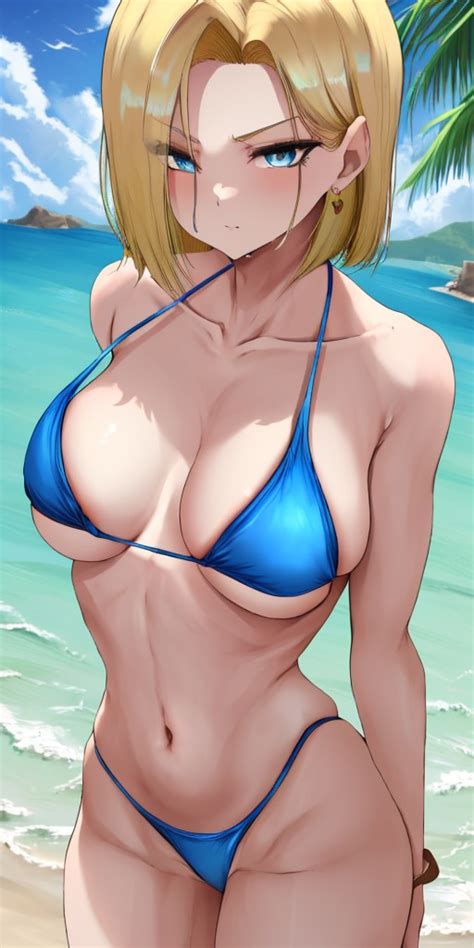 Rule 34 Ai Generated Android Android 18 Beach Bikini Blonde Hair Blue