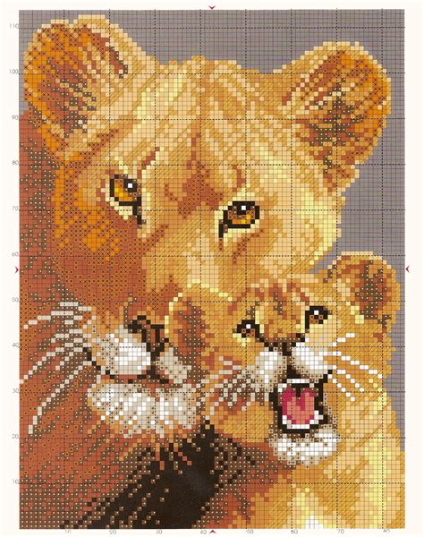 They can be stitched and framed separately, or stitched together and framed in a single square frame. Free cross stitch pattern lioness and cub | DIY 100 Ideas