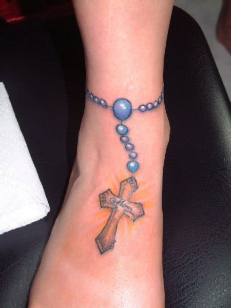 3 Feminine Rosary Tattoos On Foot For Women