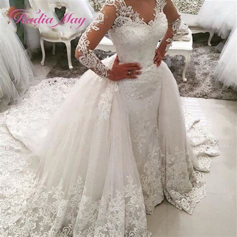 Luxury Lace Long Sleeves Mermaid Wedding Dress With Detachable Train