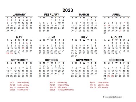 2023 Year At A Glance Calendar With Netherlands Holidays Free