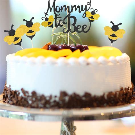 36 Pieces Mommy To Bee Gold Banner Glitter Bumble Bee Cupcake Toppers