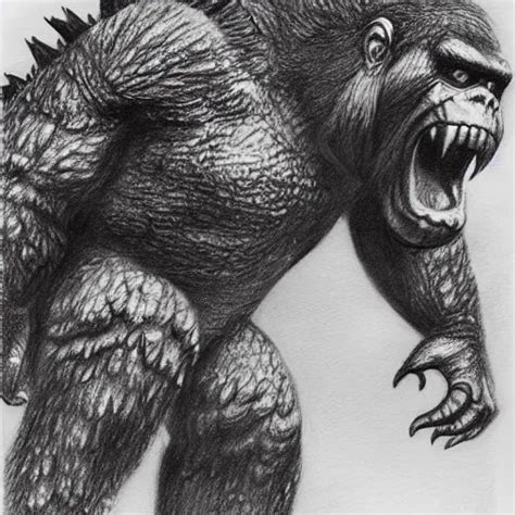 Godzilla Fighting King Kong Beautiful Pencil Sketch Stable Hot Sex