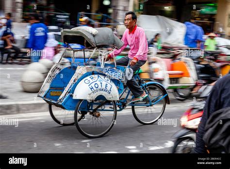 A Traditional Becak Cycle Rickshaw In Malioboro Street Yogyakarta