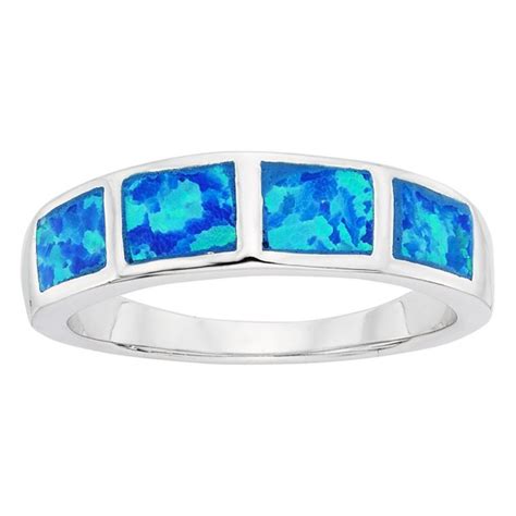 Sterling Silver Created Blue Opal Band Ring C511lgjtvxn