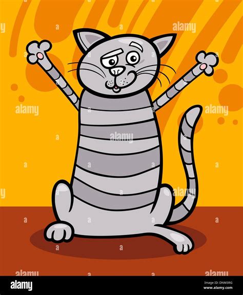 Cartoon Illustration Of Happy Gray Tabby Cat Stock Vector Image And Art