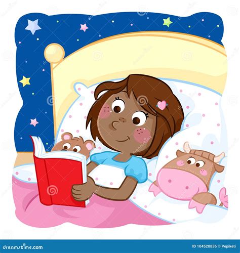 Adorable Little Black Girl Reading Bedtime Story To Her Funny Toys