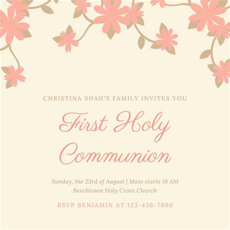 Free Custom Printable First Communion Invitation Templates Canva