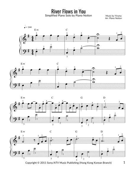 Read online preview of river flows in you easy piano digital music sheet in pdf format. River Flows In You Yiruma Simplified Piano Solo Sheet Music PDF Download - coolsheetmusic.com