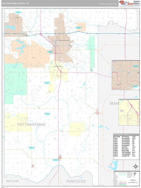 Pottawatomie County Ok Wall Map Premium Style By Marketmaps Mapsales