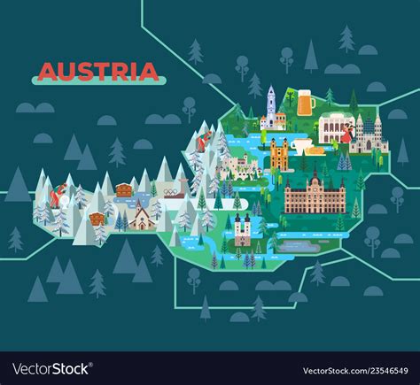Travel Map With Landmarks Austria Royalty Free Vector Image