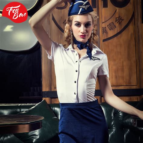 Sexy Air Hostess Costumes White Blue Stewardess Uniform Temptation