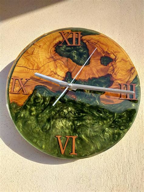Metalic Green Resin Wall Clock Wall Clock Wood Clock Etsy