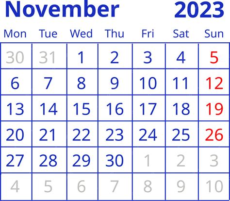 Calendario De Noviembre De 2023 De Mesa Azul Minimalista Calendario Png