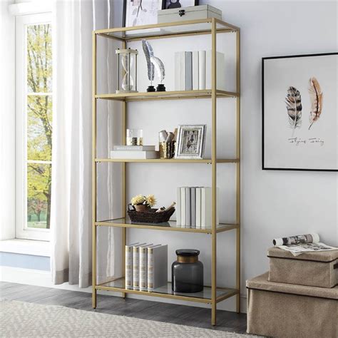 Carolina Classics Marcello Glass Shelves Bookcase Gold Cl7234g Gld