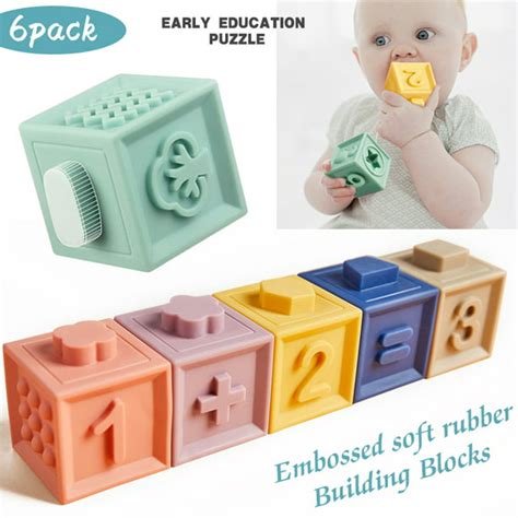 Amerteer 6 Pcs Baby Blocks Soft Stacking Blocks Baby Toy 6 Months And