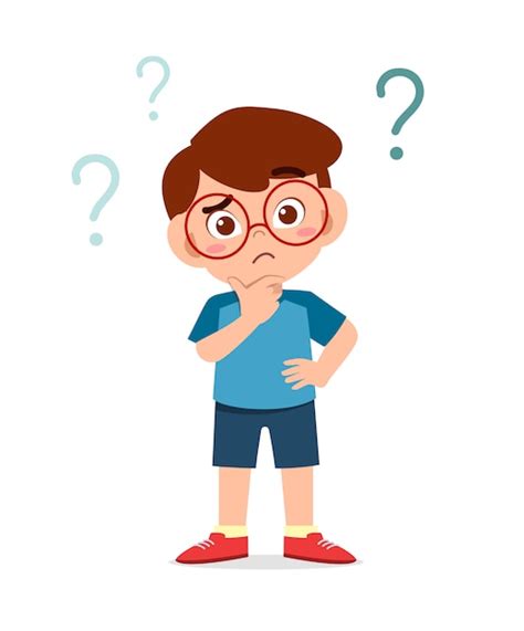 Premium Vector Cute Little Kid Boy Think With Question Mark