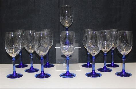 lenox cobalt blue stem swag clear glass wine goblets