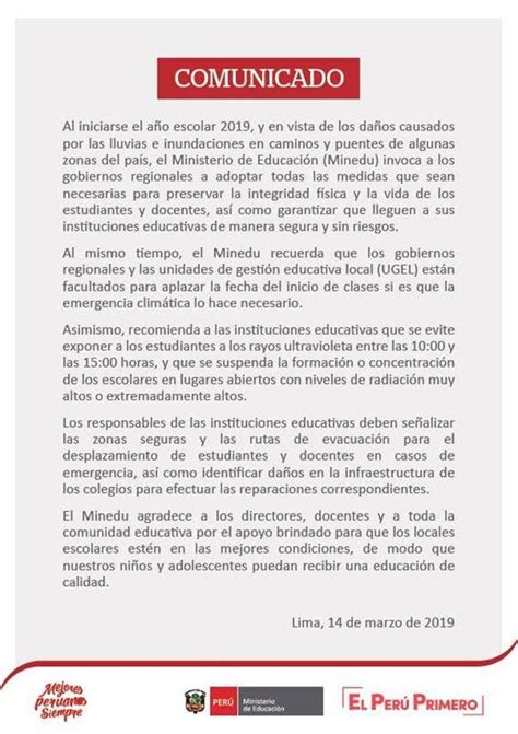 Prensa Itv Peru Urgente Urgente Comunicado Minedu