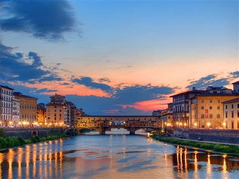 Hd Wallpaper Calm Body Of Water Under Bridge Arno River Sunset