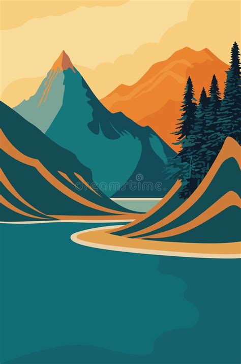 Mountains And River Minimalism Stock Vector Illustration Of Graphic