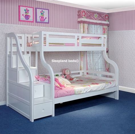 Luxury Solid Wood White Triple Bunk Bed With Staircase Bunk Beds