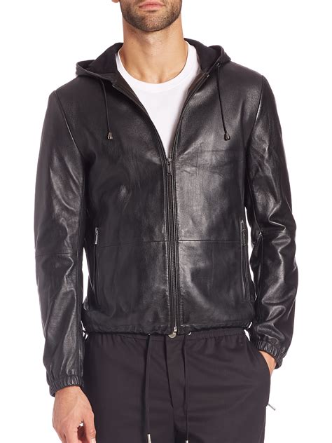 Lyst Michael Kors Leather Hoodie Jacket In Black For Men