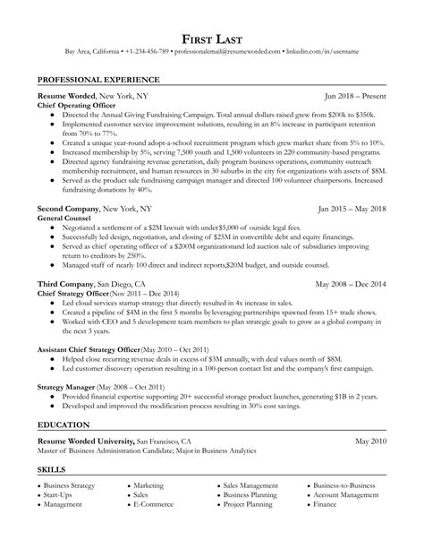 Chief Operating Officer Coo 1 Resume Example For 2023 Resume Worded
