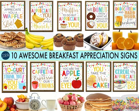 Appreciation Breakfast Printable Food Decor Signs Teacher