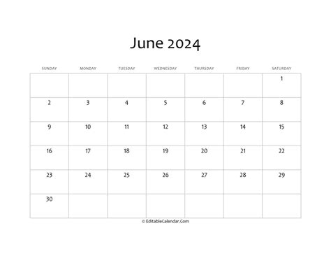 Blank June 2024 Calendar Printable Pdf Freddy Ethelyn