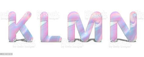 Set Of Capital Letters K L M N In Bright Holographic Design Shiny Neon